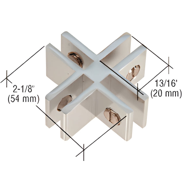 CRL Chrome Anodized Aluminum 4-Way 90 Degree Glass Connector