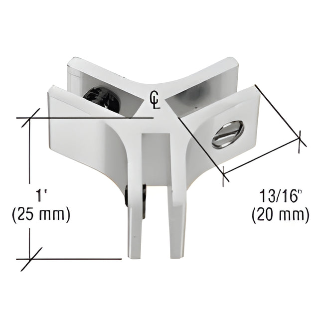 CRL Chrome Anodized Aluminum Three-Way 120 Degree Glass Connector