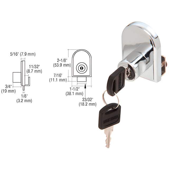 CRL Chrome Cabinet Lock for Hinged Glass Door - Randomly Keyed
