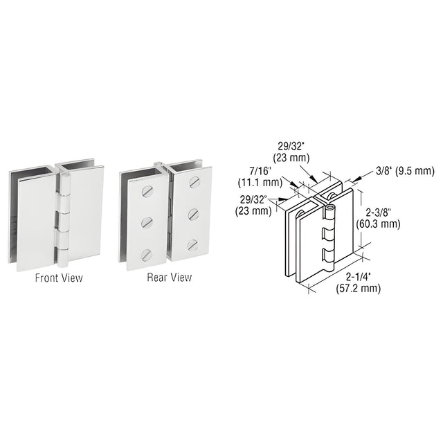 CRL Chrome Large Glass-to-Glass Out-Swing Set Screw Hinge