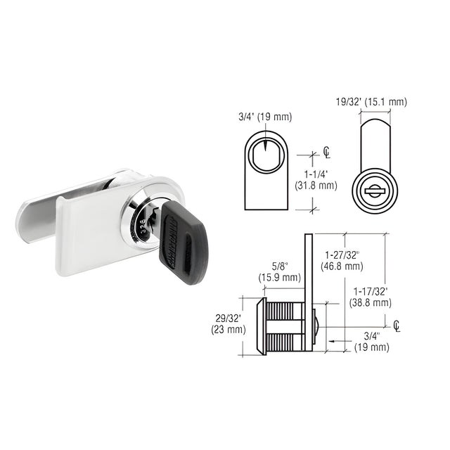 CRL Chrome Left Hand Lock for Cabinet Swinging Glass Door - Randomly Keyed