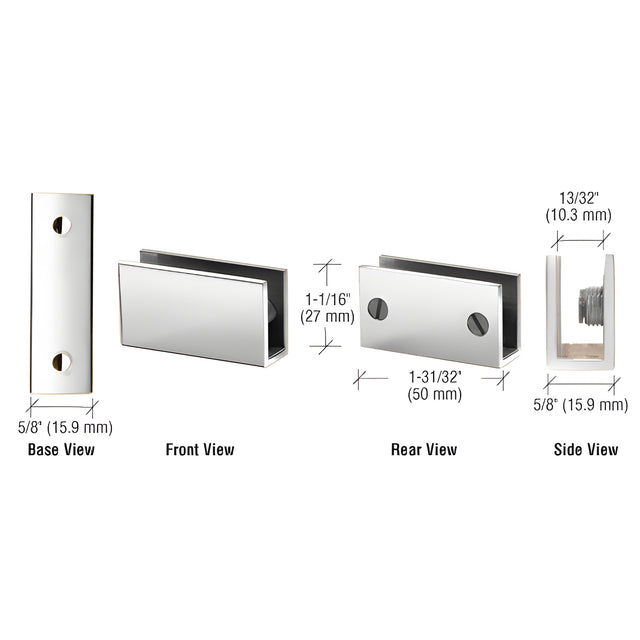 CRL Chrome Long Set Screw Clamp for 1/4" to 5/16" Glass