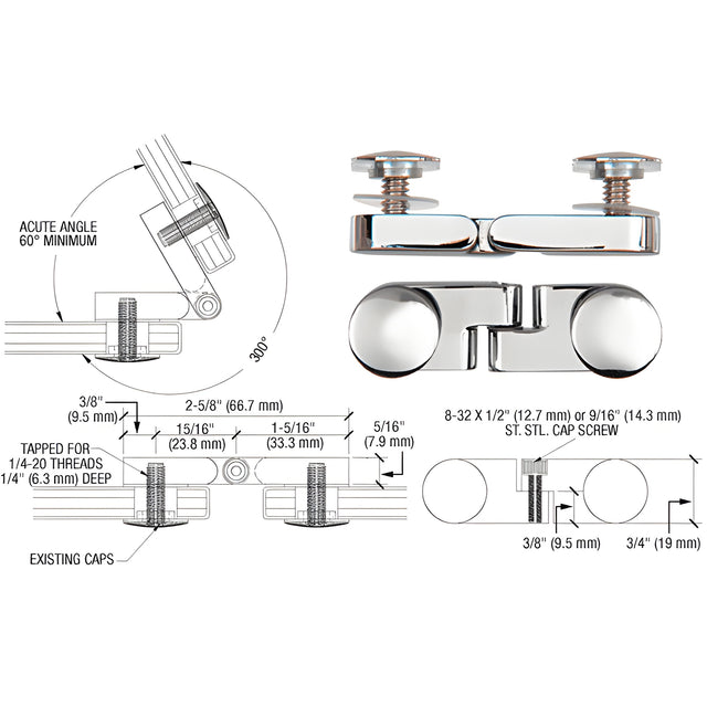 CRL Chrome Low Profile Cap Angle Panel Connector