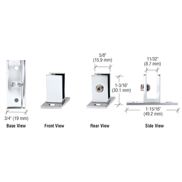 CRL Chrome Short Leg Set Screw Clamp for 1/4" to 5/16" Glass