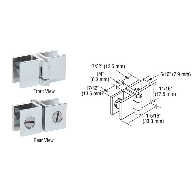 CRL Chrome Small Glass-to-Glass Out-Swing Set Screw Hinge