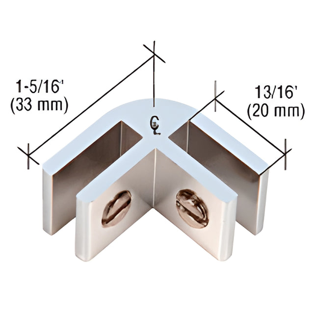 CRL Chrome Two-Way Aluminum 90 Degree Glass Connector