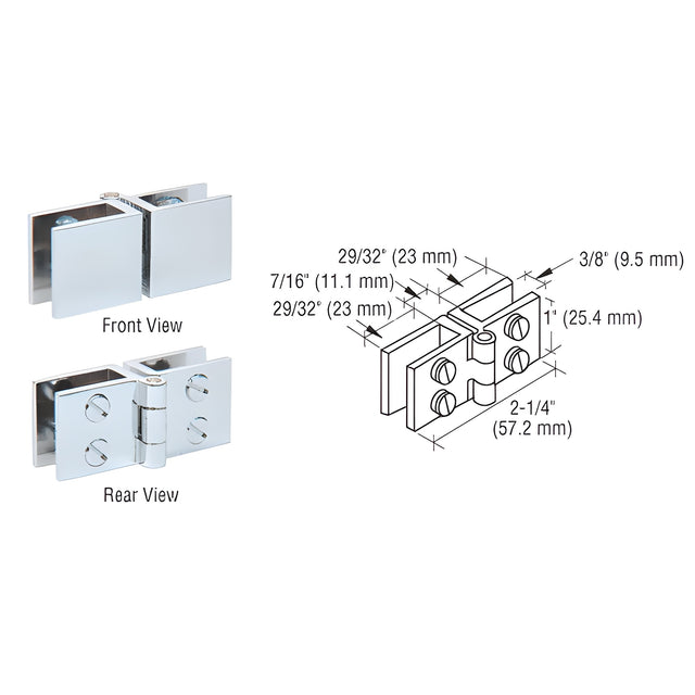 CRL Chrome Wide Face Glass-to-Glass In-Swing Set Screw Hinge