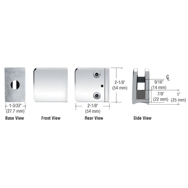 CRL Chrome Z-Series Large Square Clamp for 3/8" Glass