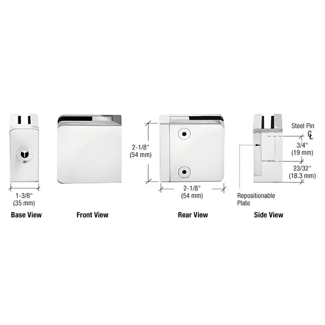 CRL Chrome Z-Series Square Type Flat Base Zinc Clamp for 3/8" and 1/2" Glass with Repositionable Plate