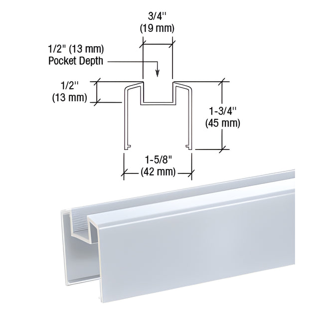 CRL Clear Anodized 200, 300, 350, and 400 Series Bottom Rail for Glass 241" Long