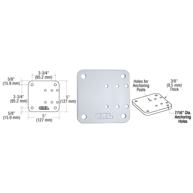 CRL Clear Anodized 5" x 5" Offset Base Plate