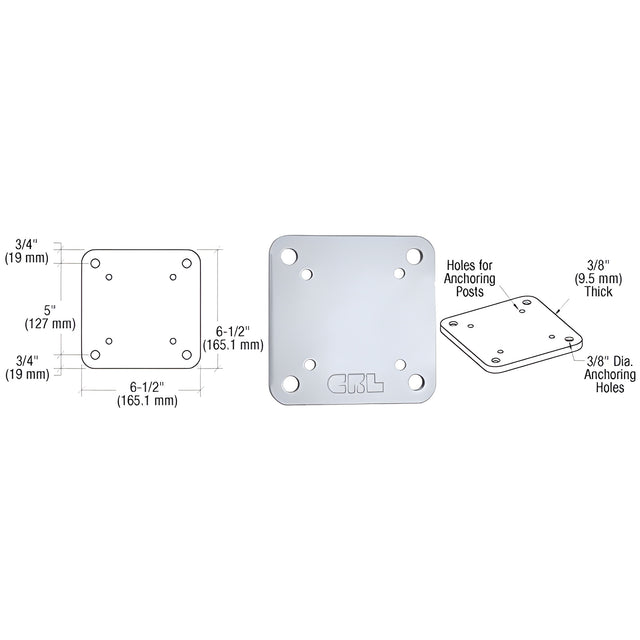 CRL Clear Anodized 6-1/2" x 6-1/2" Square Base Plate