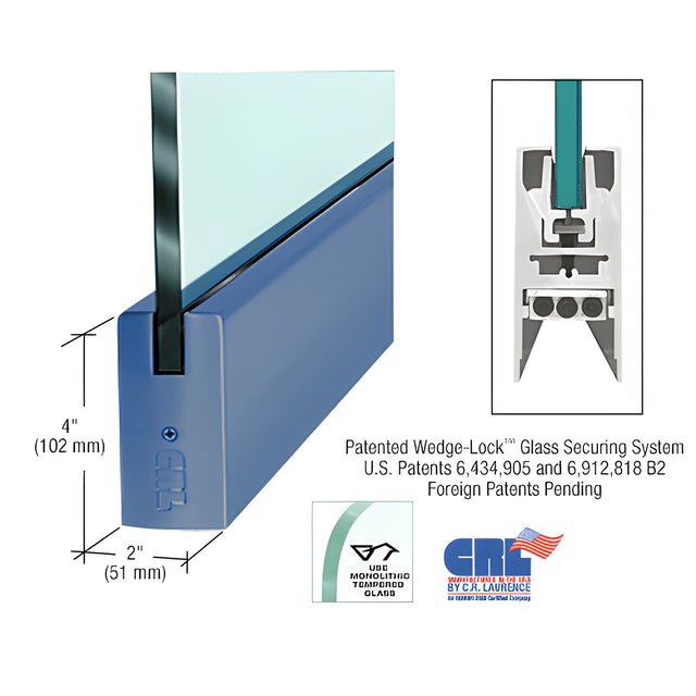 CRL Custom Color 1/2" Glass 4" Square Door Rail Without Lock - Custom Length