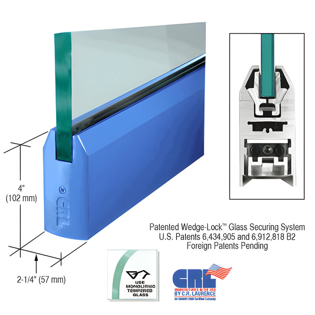 CRL Custom Color 3/4" Glass 4" Tapered Door Rail Without Lock - Custom Length