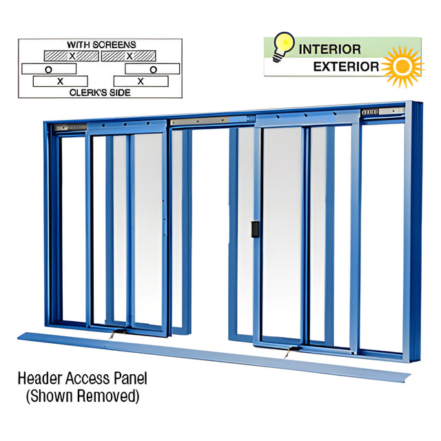 CRL Custom KYNAR® Paint DW Series Four Panel Manual Deluxe Sliding Service Window OXXO with Screen