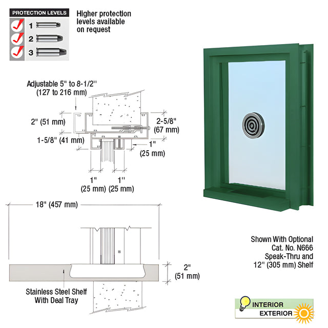 CRL Custom KYNAR® Paint (Specify) Aluminum Clamp-On Frame Exterior Glazed Exchange Window with 18" Shelf and Deal Tray