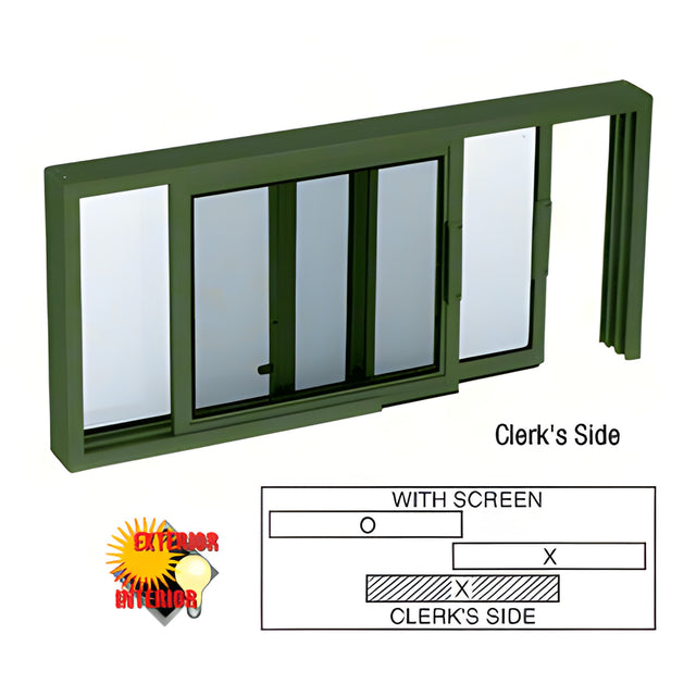 CRL Custom KYNAR® Painted Horizontal Sliding Service Window XO or OX Format with 1/4" Glass Only with Screen