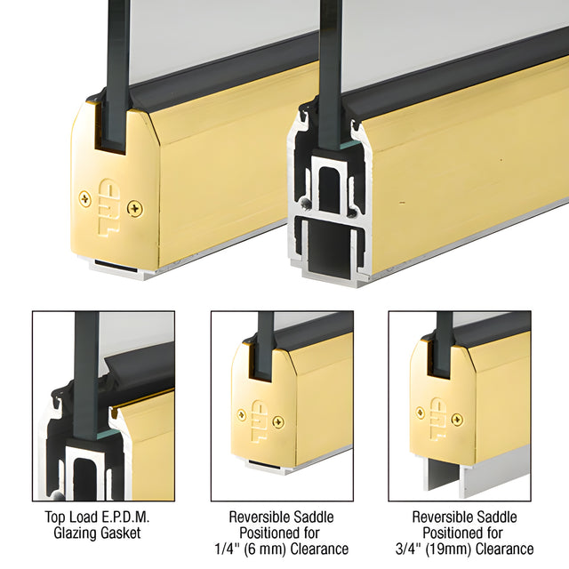 CRL Custom Length Polished Brass 2-5/16" Low Profile Tapered Sidelite Rail With Saddle