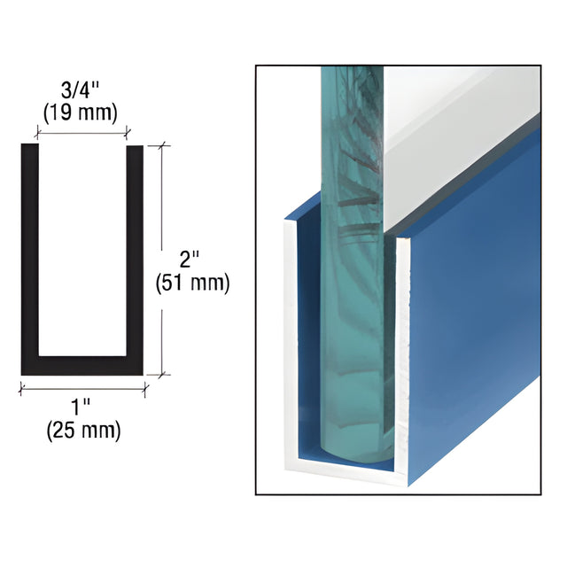 CRL Custom Painted Wet / Dry Glaze 2" Deep U-Channel Custom Length