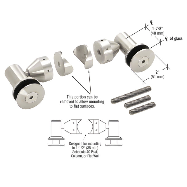 CRL Custom Polished Stainless Double Arm Fixed Fitting Set for 1/2" Glass