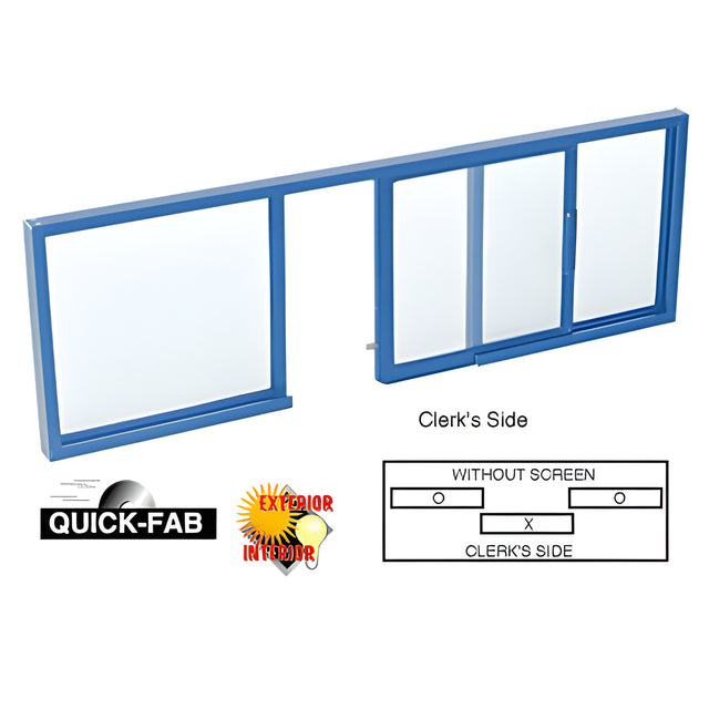 CRL Custom Powder Painted Horizontal Sliding Service Window OXO Format with 1/4" Glass No Screen