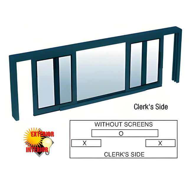 CRL Custom Powder Painted Horizontal Sliding Service Window XOX Format with 1/4" Glass no Screen