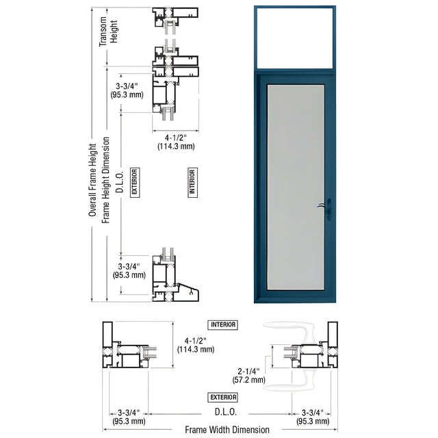 CRL Custom Series 900 Custom KYNAR® Paint Hinged Right Swing Out Terrace Door Single Door with Transom Frame, 10" Bottom Rail, and Low Profile Threshold