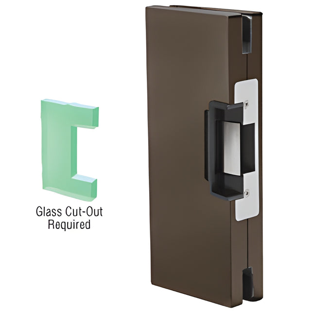 CRL Dark Bronze 4" x 10" LH/RHR Custom Center Lock Glass Keeper with Deadlatch Electric Strike