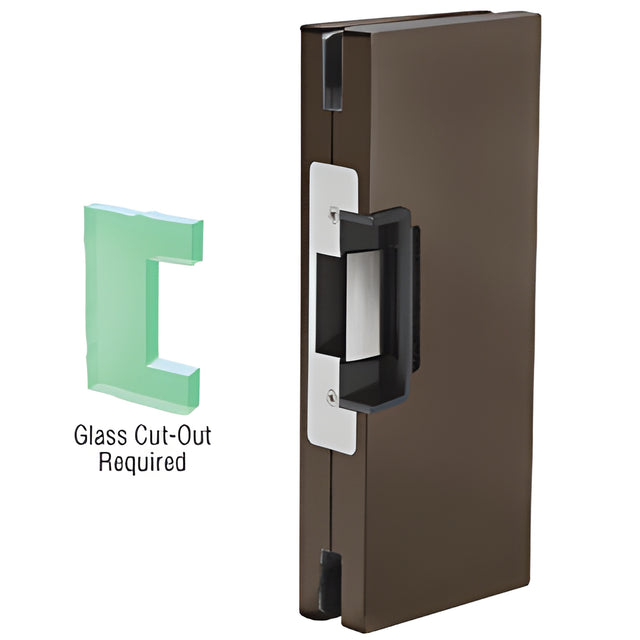 CRL Dark Bronze 4" x 10" RH/LHR Custom Center Lock Glass Keeper With Deadlatch Electric Strike