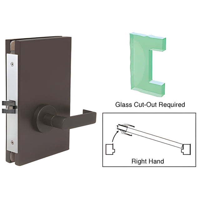CRL Dark Bronze 6" x 10" RH Center Lock With Deadlatch in Passage Lock Function