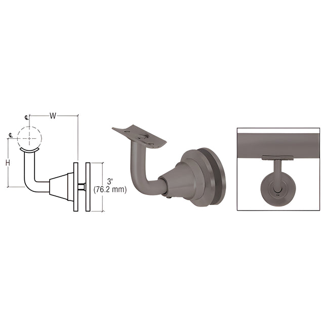 CRL Dark Bronze Anodized Aluminum Newport Series Glass Mounted Hand Rail Bracket