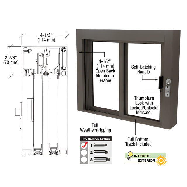 CRL Dark Bronze Bullet Resistant Level 1 Exterior Manual Sliding Service Window