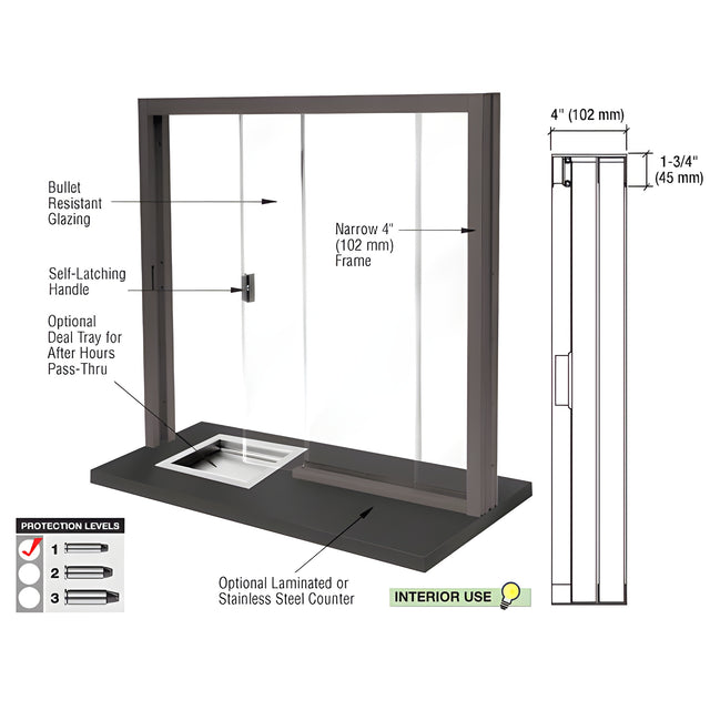 CRL Dark Bronze Bullet Resistant Level 1 Manual Sliding Service Window