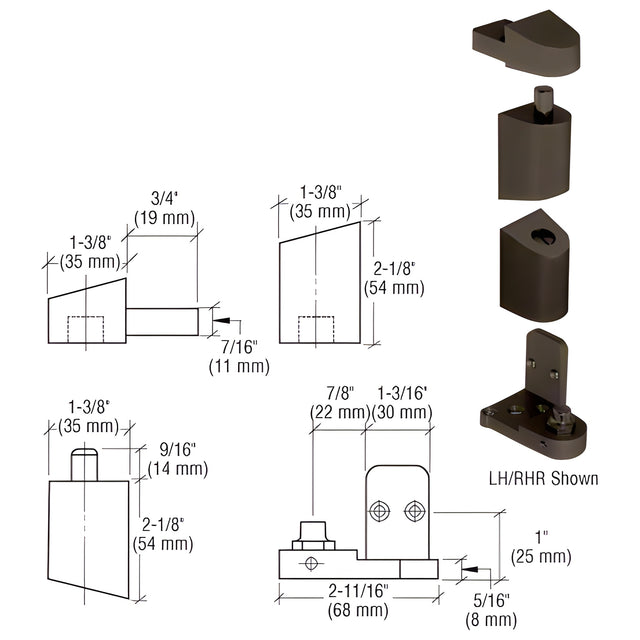 CRL Dark Bronze Left Hand 0P400 Top and Bottom Pivot Set