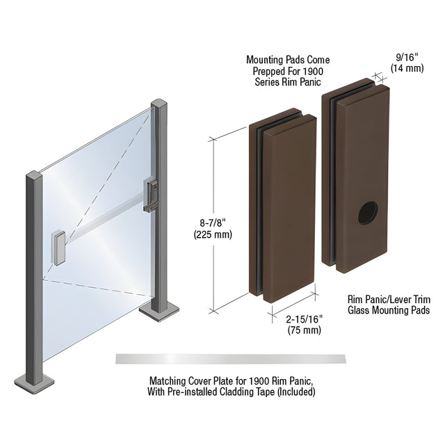 CRL Dark Bronze Lever Trim Glass Mounting Pad for 1900 Series Rim Panic