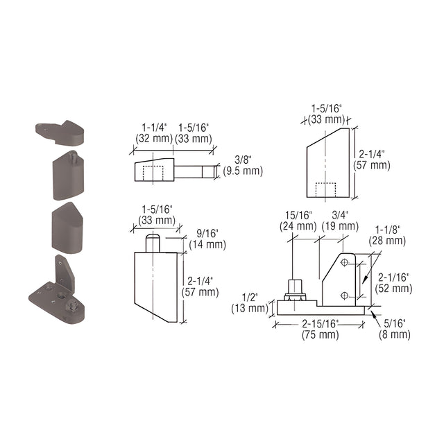 CRL Dark Bronze Offset Left Hand Pivot Set with 1/8" Recess