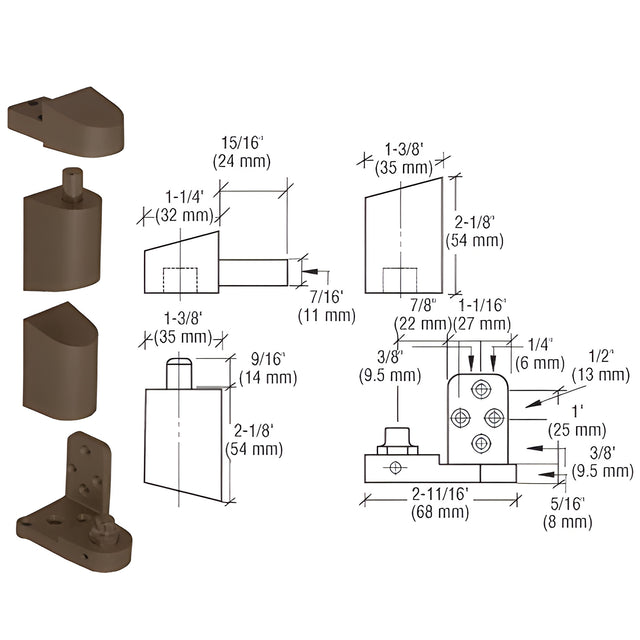 CRL Dark Bronze Offset Left Hand Pivot Set with 3/32" Recess