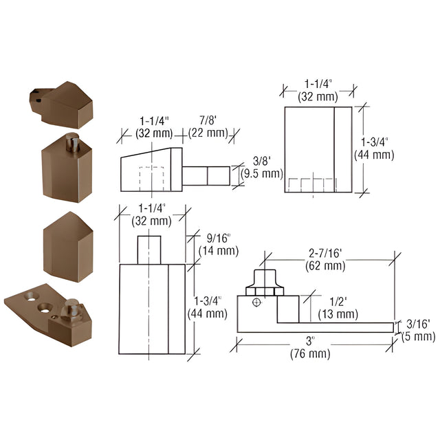 CRL Dark Bronze Offset Reversible Pivot Set Flush with Frame Face