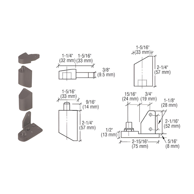 CRL Dark Bronze Offset Right Hand Pivot Set with 1/8" Recess