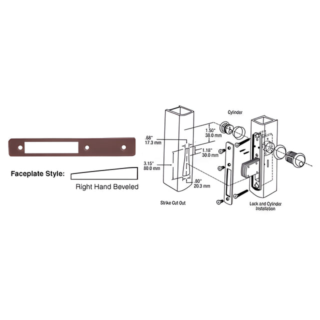 CRL Dark Bronze Right Hand Beveled Faceplate for DL2110 Series Long Throw Deadlocks
