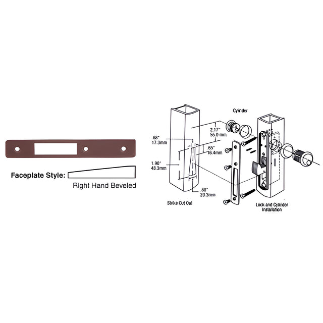CRL Dark Bronze Right Hand Beveled Faceplate for DL2130 Series Hook Throw Deadlocks