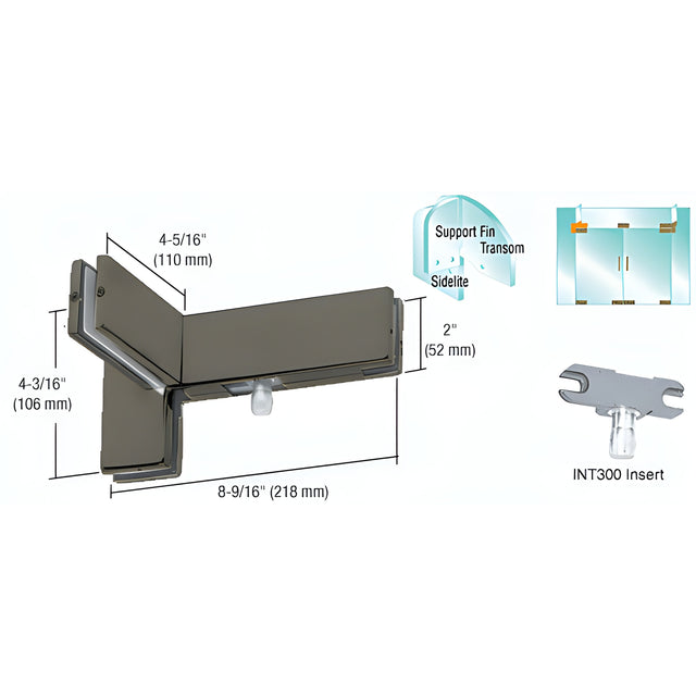 CRL Dark Bronze Right Hand Sidelite Transom Patch with Support Fin Bracket and 1NT300 Insert