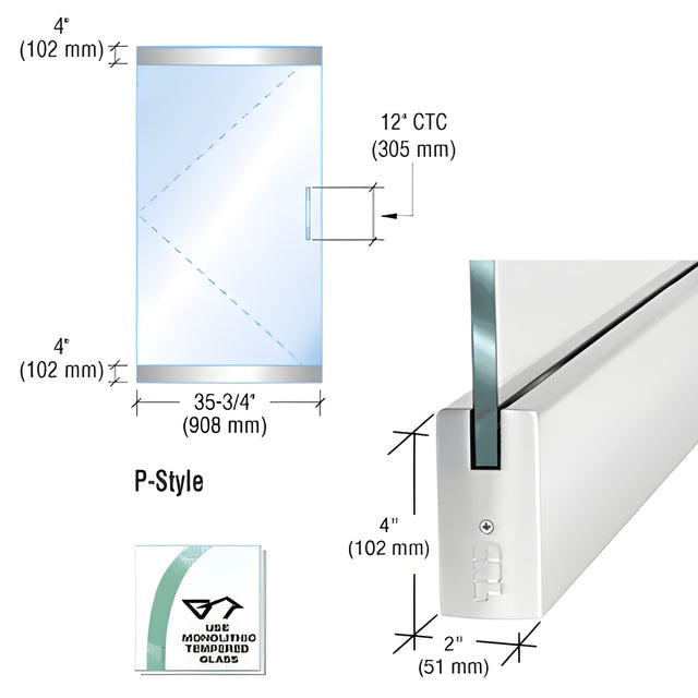 CRL Dry Glazed Frameless Glass 3'-0" P-Style Polished Stainless Single Door Only Kit - without Lock