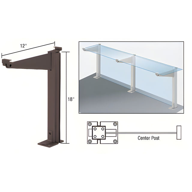 CRL Duranodic Bronze 18" High Center Design Series Partition Post with 12" Deep Top Shelf