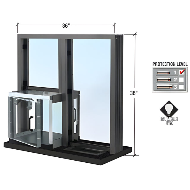 CRL Duranodic Bronze Anodized 36" W x 36" H Bullet Resistant Combination Exchange Window with Clear Package Receiver Protection Level 1