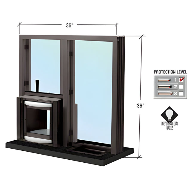 CRL Duranodic Bronze Anodized 36" W x 36" H Bullet Resistant Combination Exchange Window With Rotary Server Protection Level 1