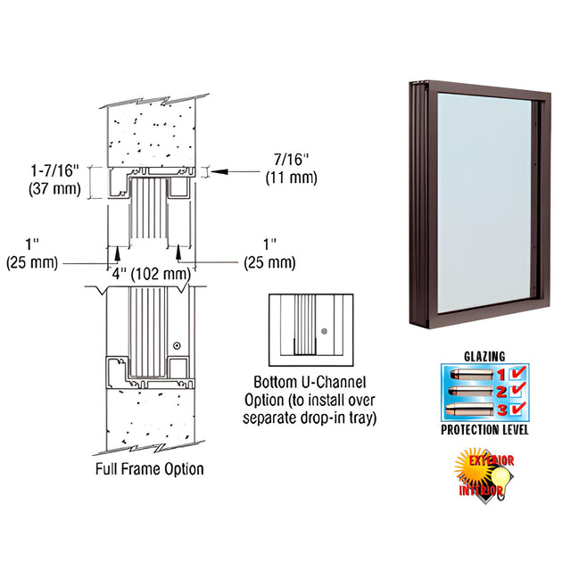 CRL Duranodic Bronze Anodized Aluminum Narrow Inset Frame Exterior Glazed Vision Window