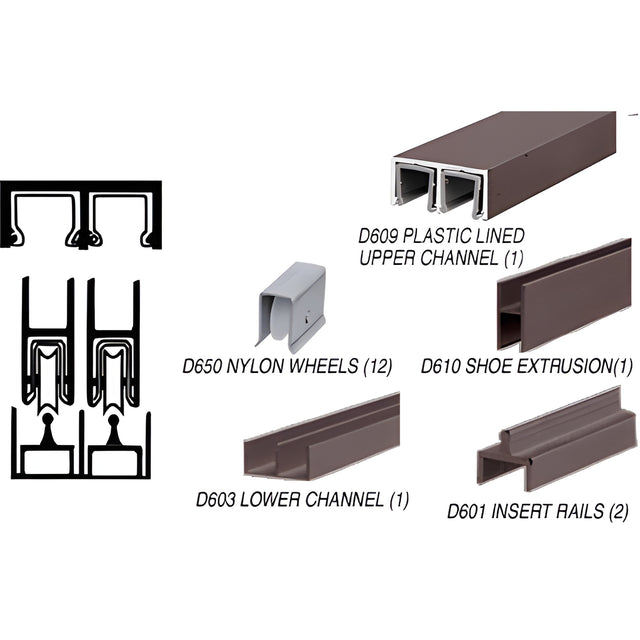 CRL Duranodic Bronze Anodized Deluxe Track Assembly With D609 Upper and D603 Lower Track - Nylon Wheels