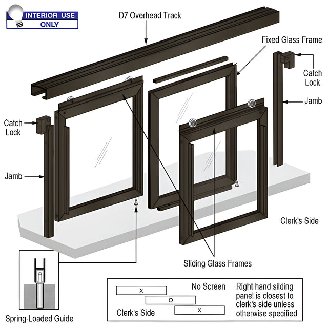 CRL Duranodic Bronze Anodized Horizontal Sliding Arlene Model Pass-Thru Assembly with D7 Overhead Track - No Screen