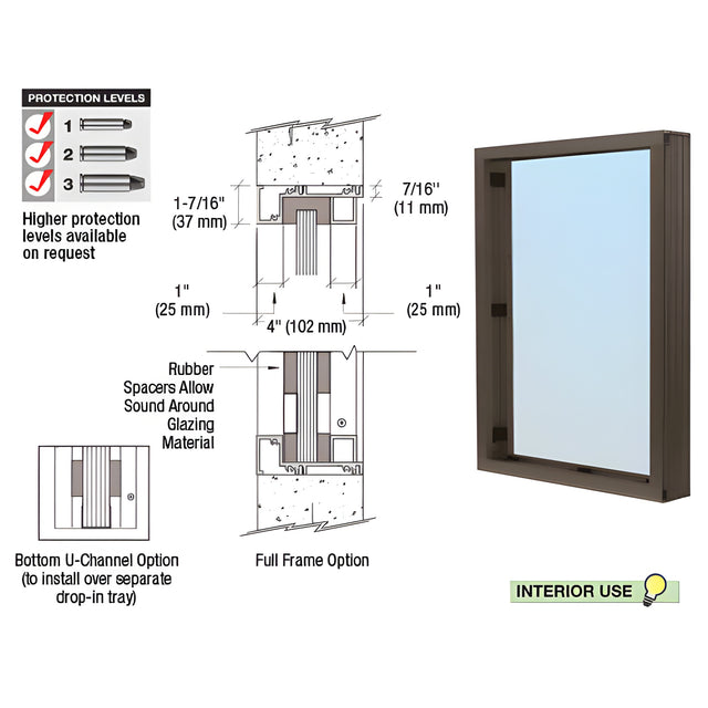 CRL Duranodic Bronze Anodized Narrow Inset Frame Interior Glazed Vision Window